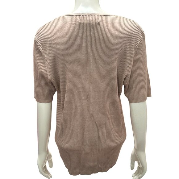 August Silk Knits XL Taupe Vintage Ribbed V Neck Silk Sweater Quiet Luxury Chic - Picture 4 of 9